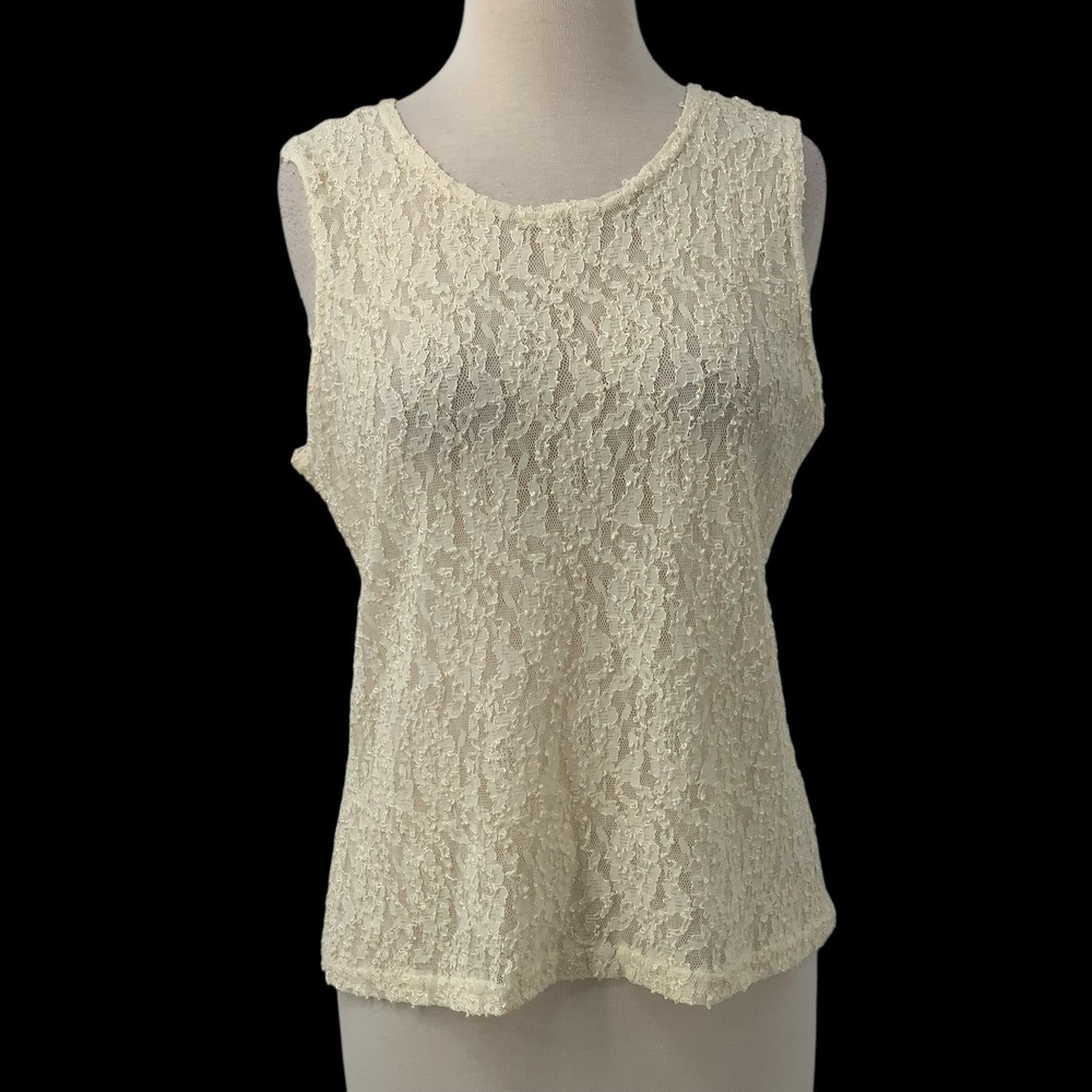 Western Connection Women's Sleeveless Ivory Lace Pullover Tank Top Boho Size‎ M